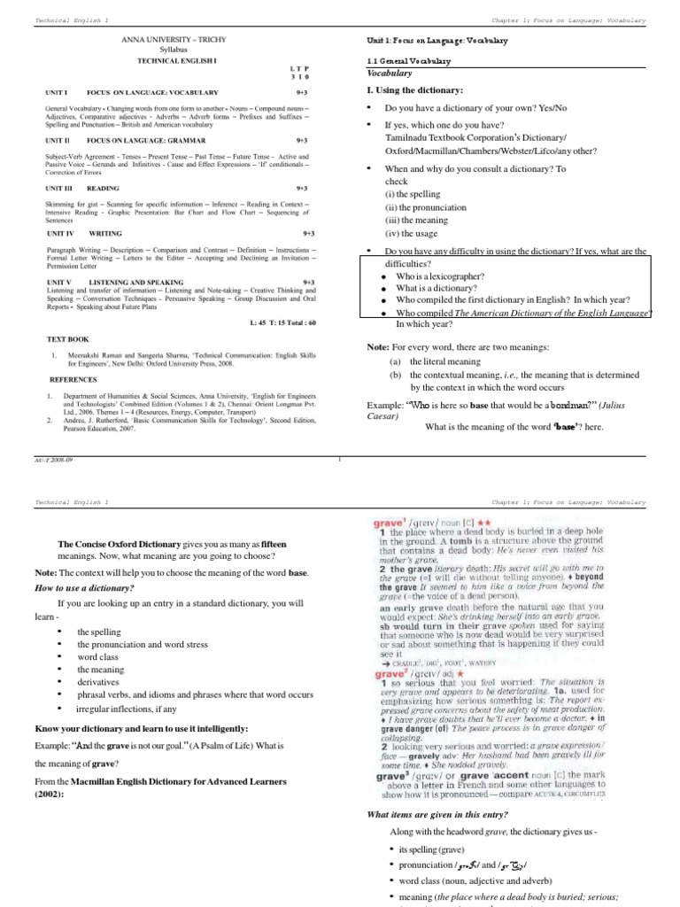 Vocabulary: I. Using The Dictionary | PDF