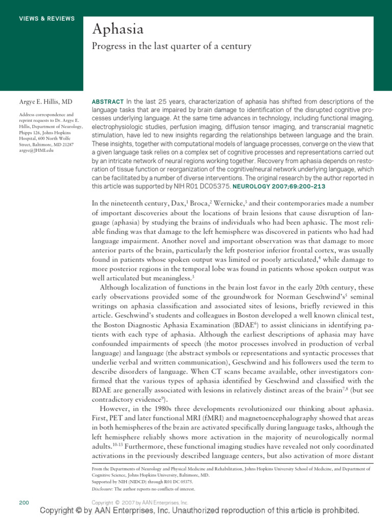 2007 Aphasia | PDF | Aphasia | Speech