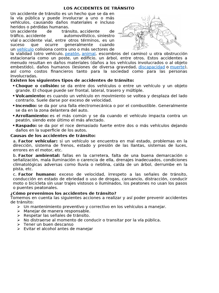 Tipos y Prevención de Accidentes Viales | PDF | Accidente de tráfico ...