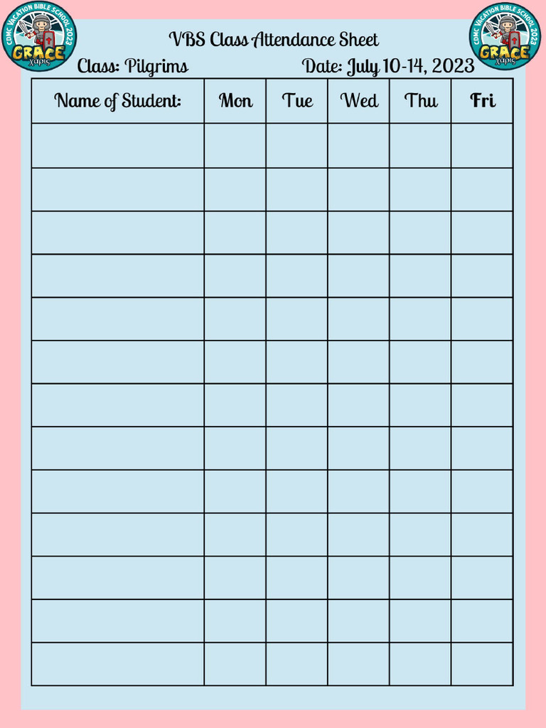 VBS Attendance Sheet Poster | PDF