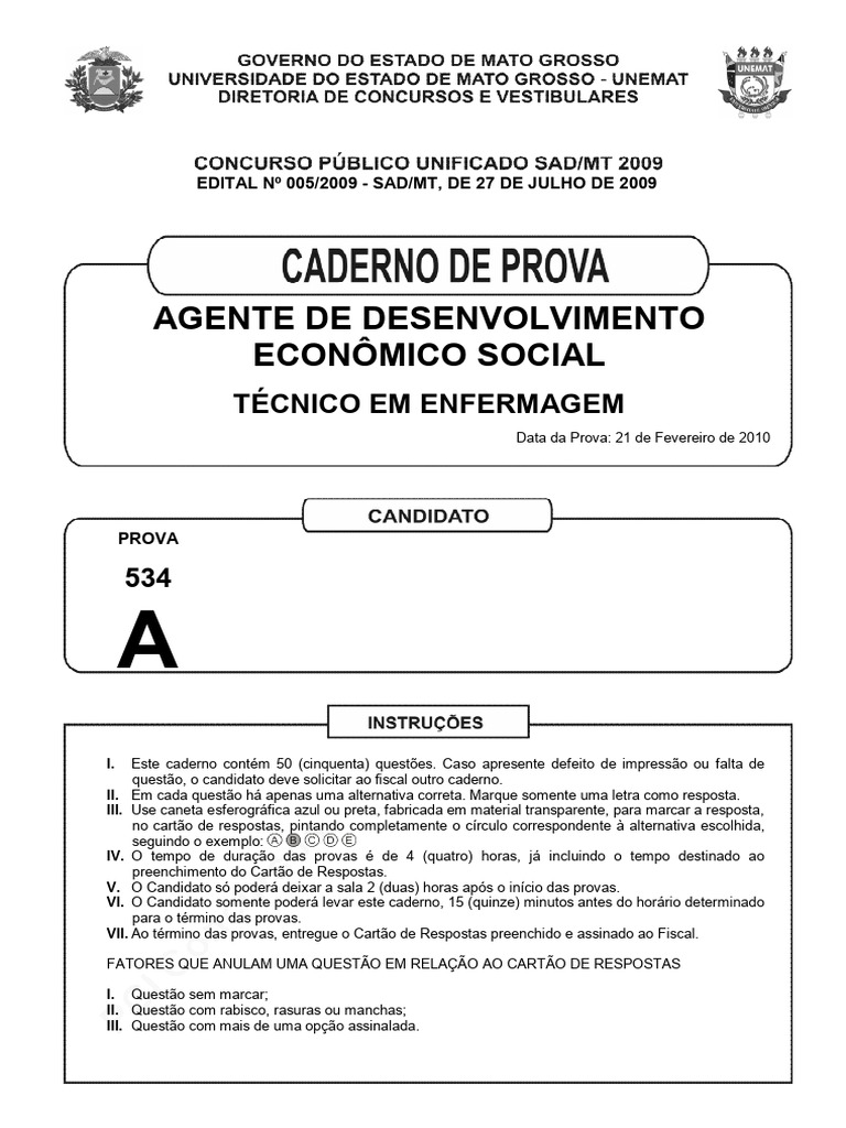 Edital 005/2009: Prova Agente Desenvolvimento | PDF | Publicidade ...