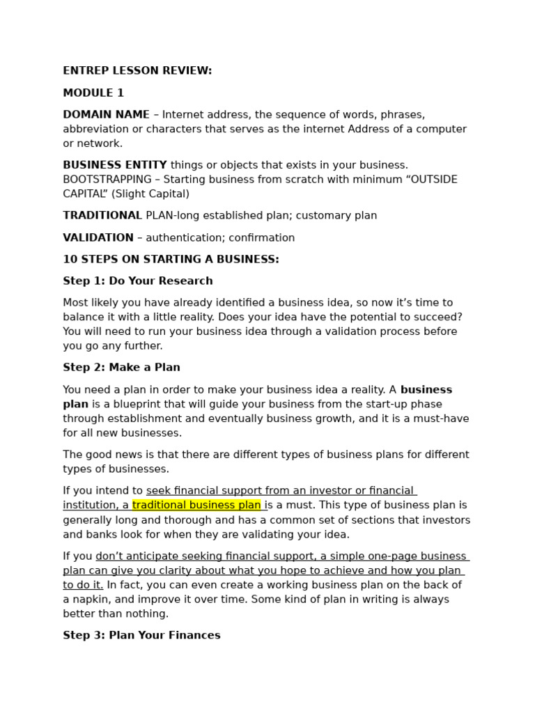 Entrep Summary of Lessons Mod PDF Recruitment Venture Capital