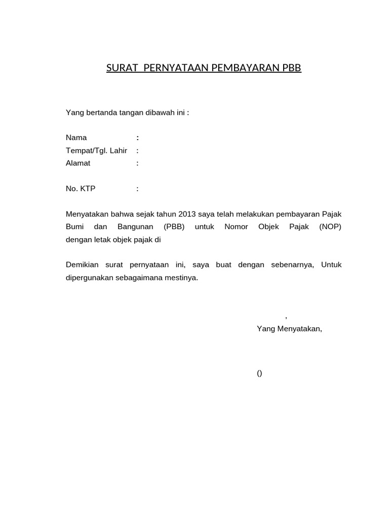 Contoh Surat Pernyataan (Mengurus Pbb) 7724 PDF