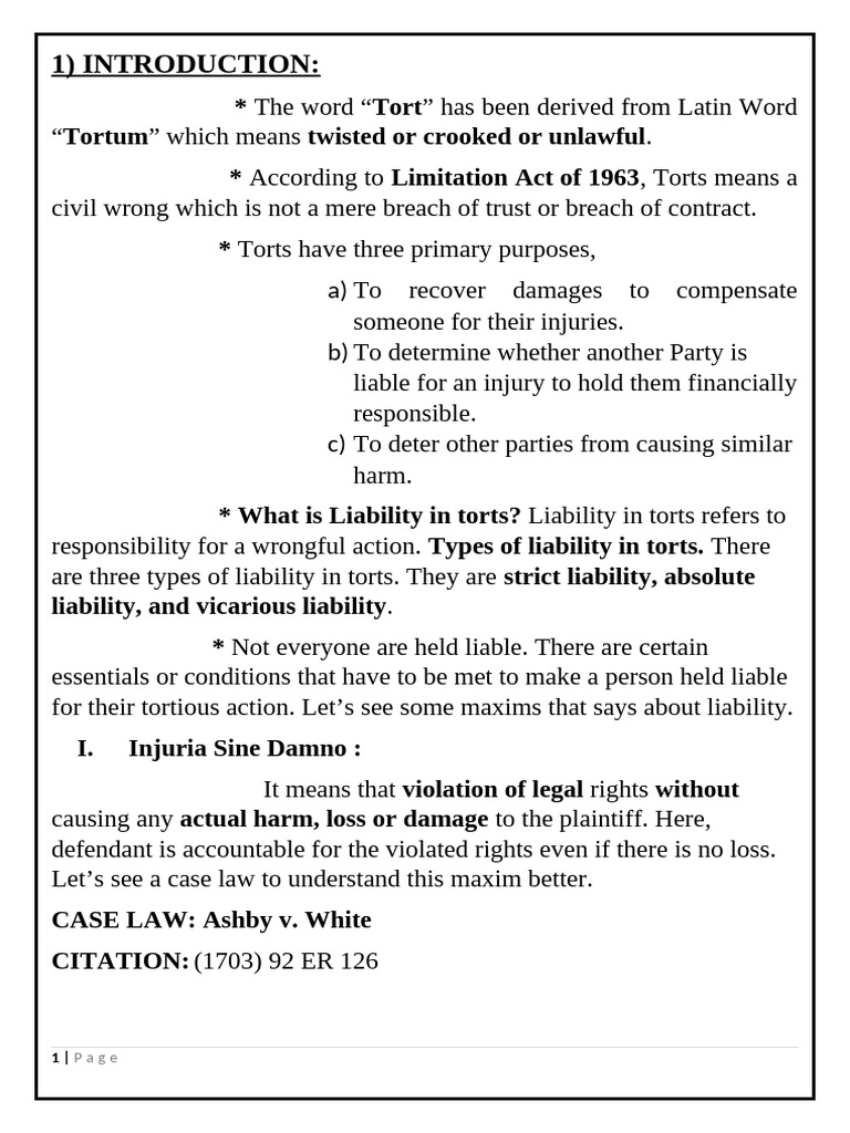 Understanding Torts and Liability | PDF | Tort | Legal Liability