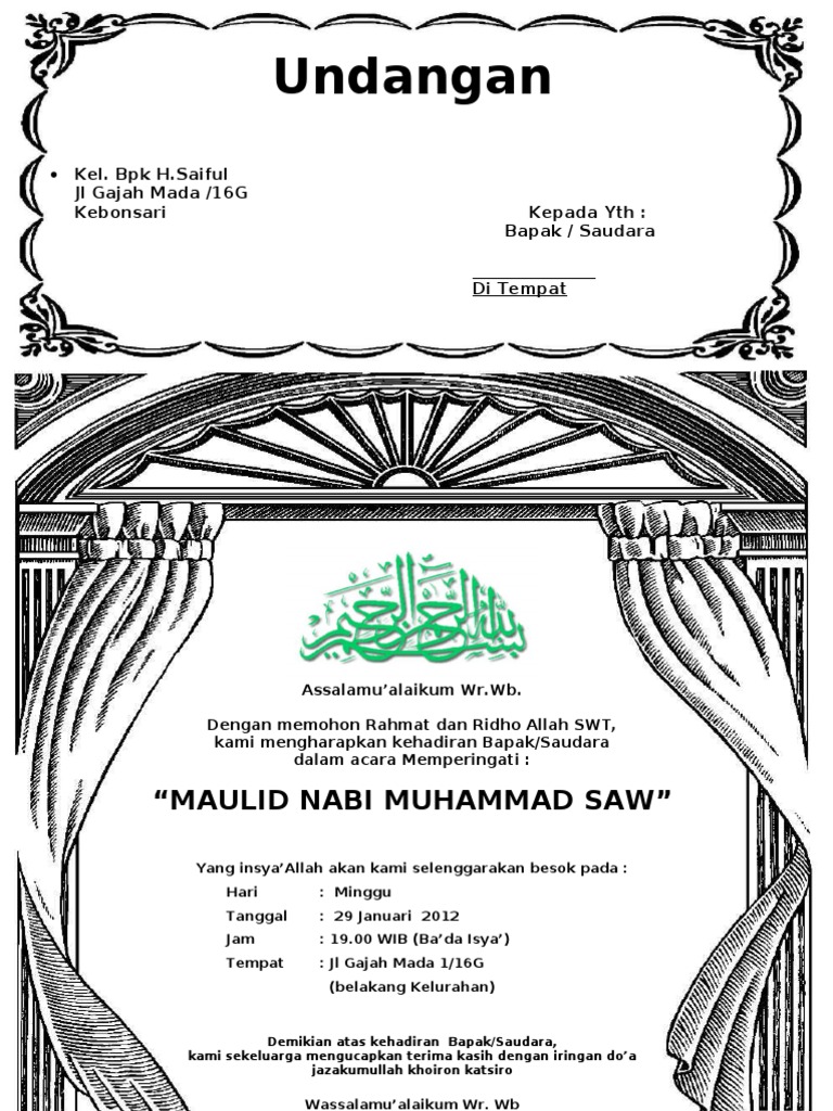 Contoh Surat Undangan Maulid Undanganda Com - Riset