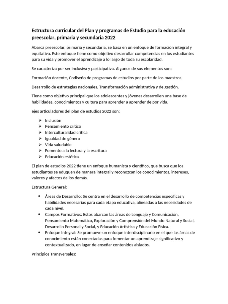 Plan Curricular Preescolar 2022 | PDF | Educación de la primera ...