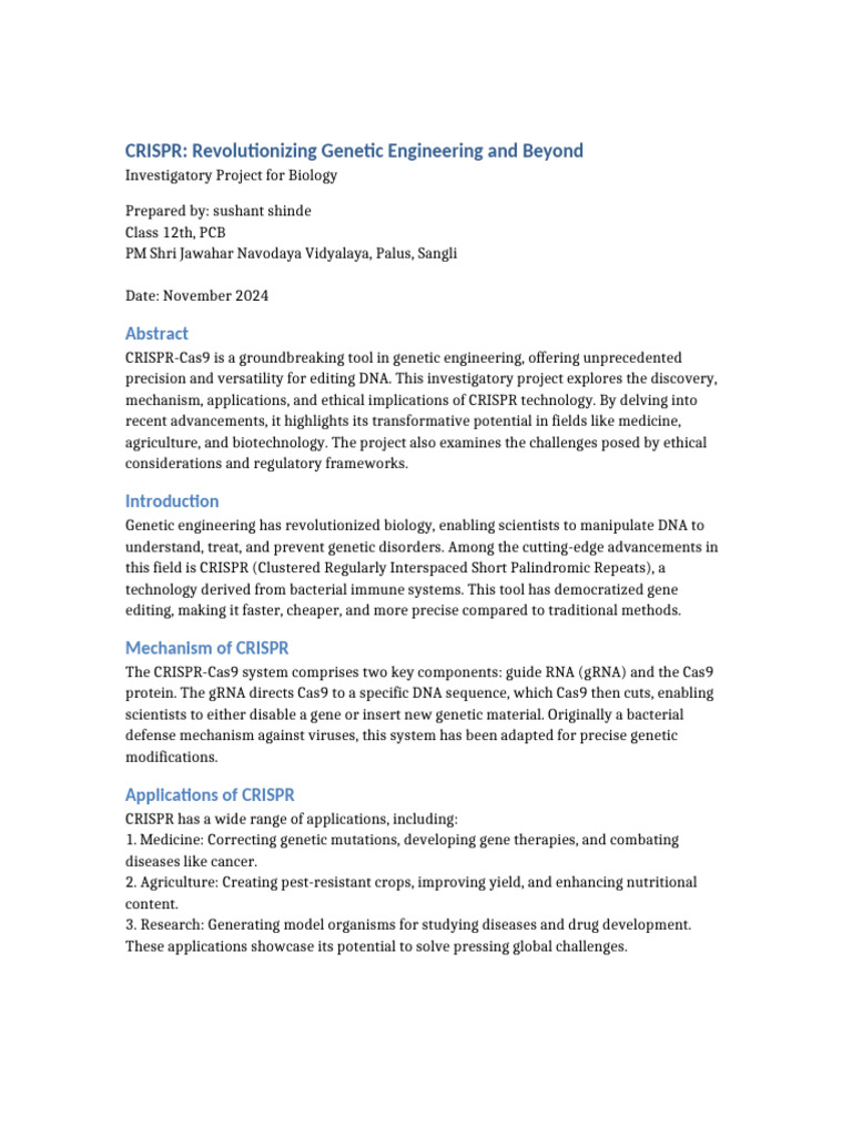 CRISPR-Cas9: Gene Editing Insights | PDF | Crispr | Genetic Engineering