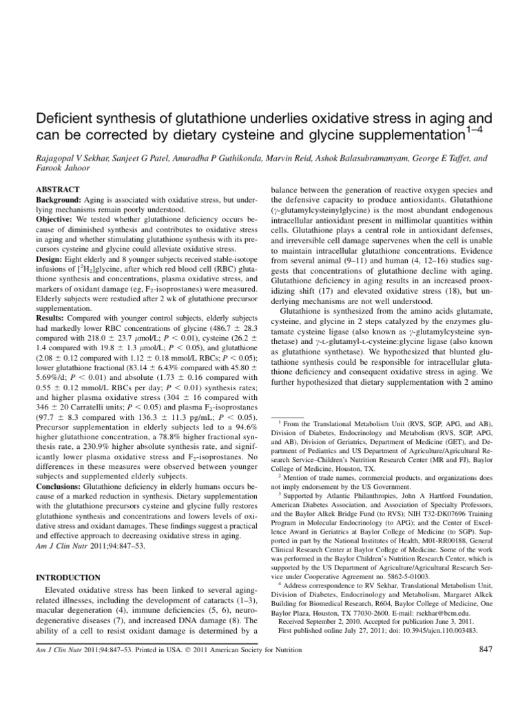 Dietary Cysteine and Glycine Supplementation | PDF | Glutathione ...
