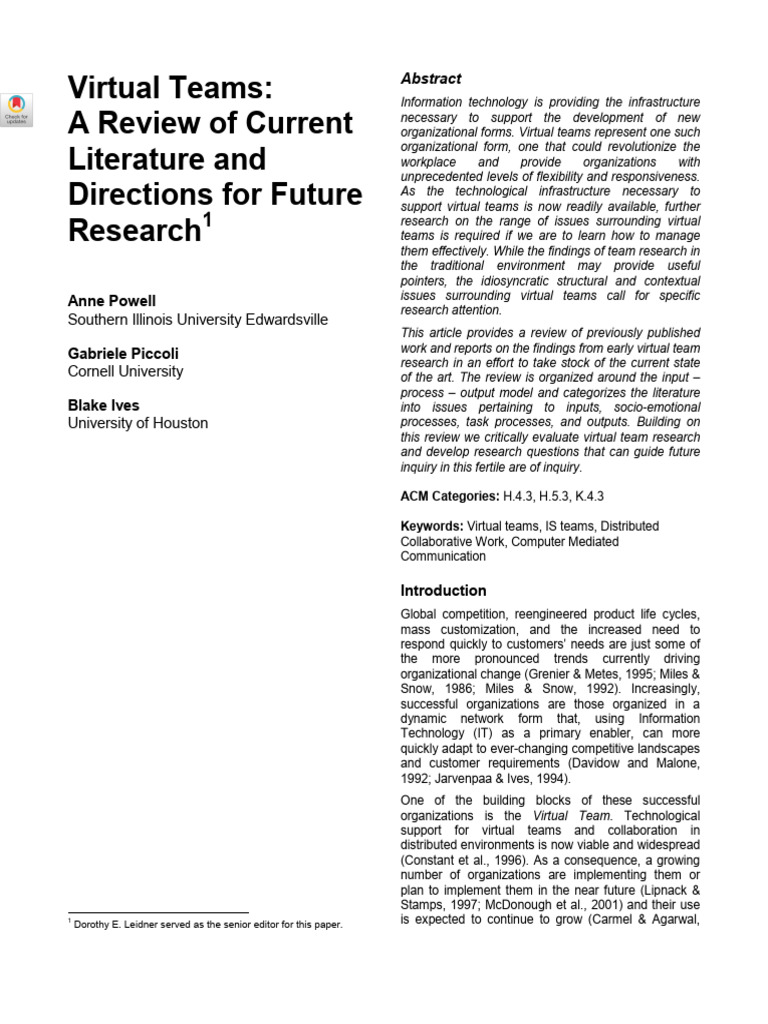 US-Virtual Teams A Review of Current Literature and Directions For ...