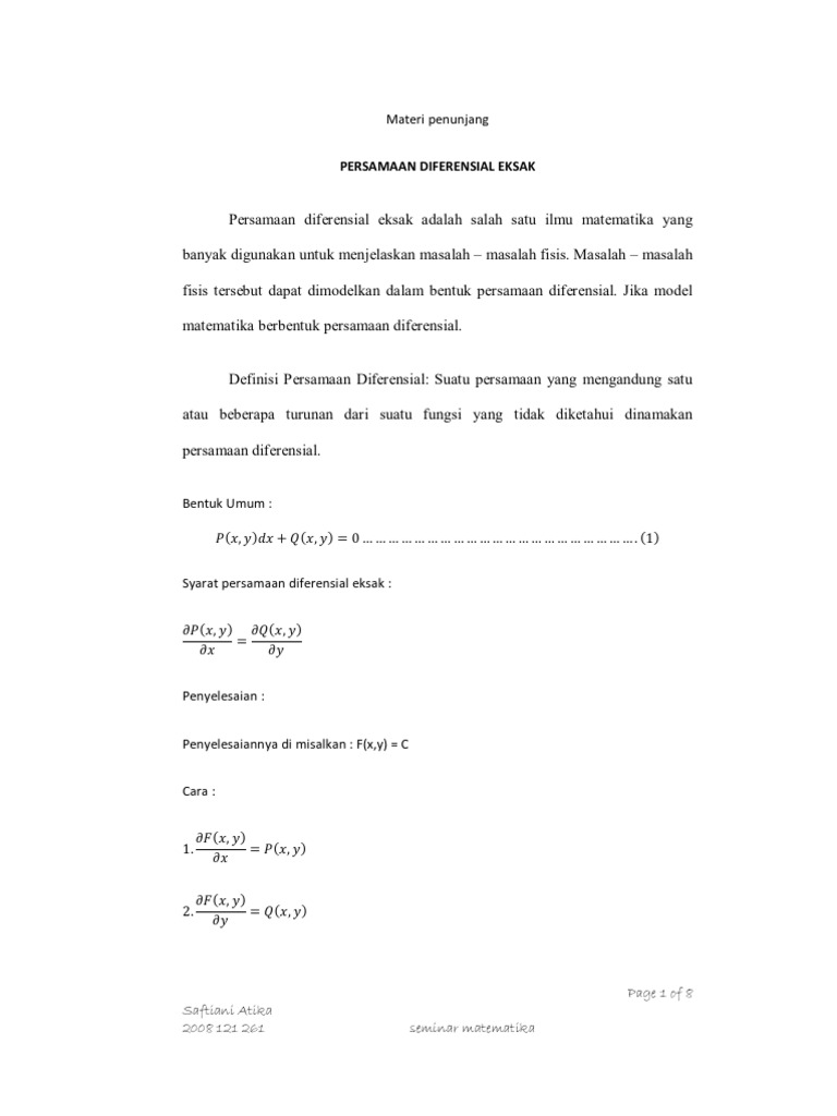 PERSAMAAN DIFERENSIAL EKSAK