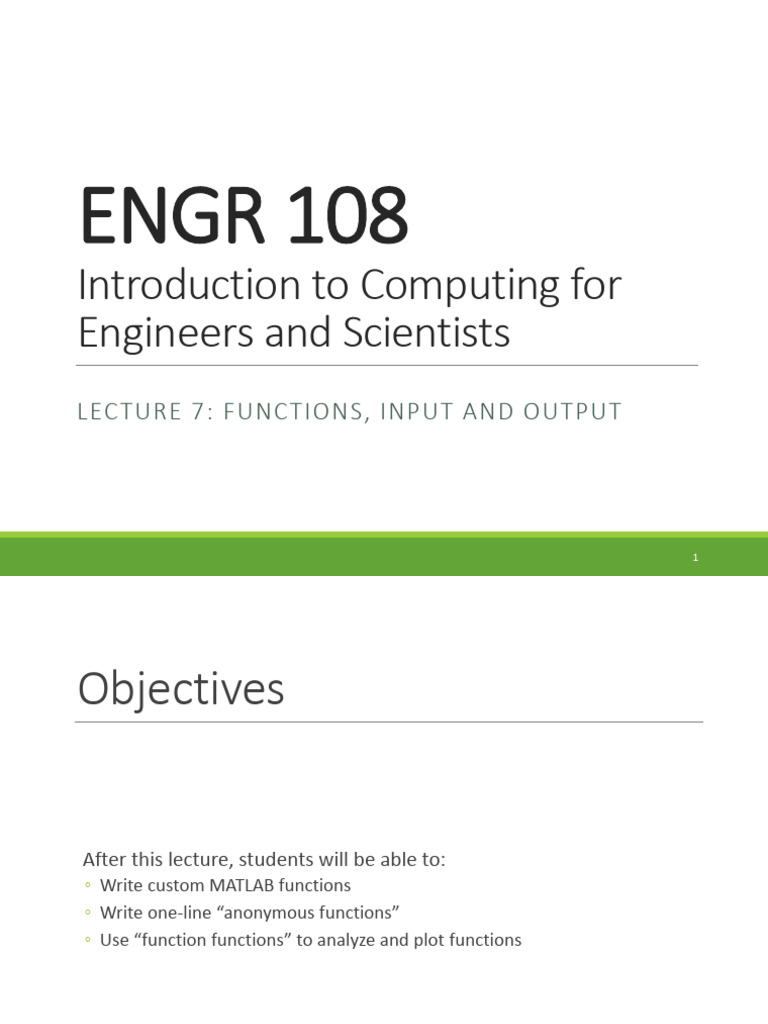 F13 Lecture 7 Functions | PDF | Function (Mathematics) | Matlab