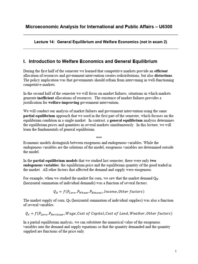 Lecture 14 U6400 Fall 2024 | PDF | Welfare Economics | General ...