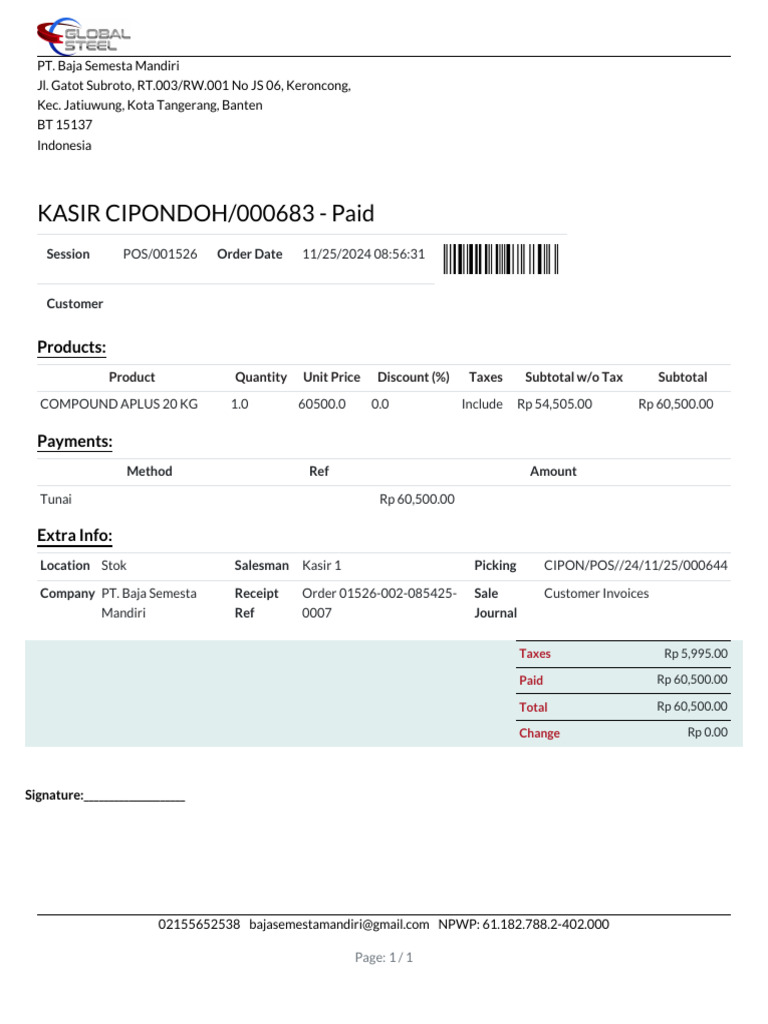 Receipt for Compound APLUS Sale | PDF