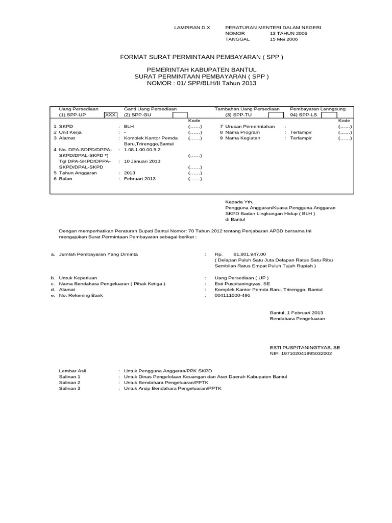 Format SPP Pemkab Bantul 2013 | PDF