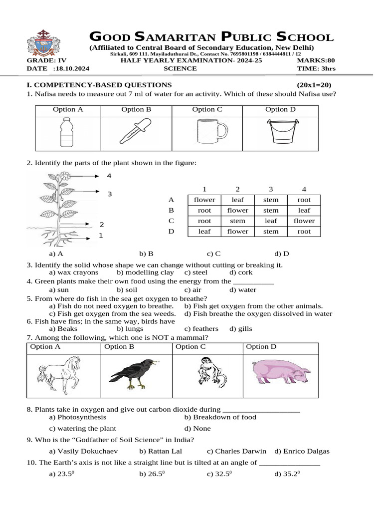 Half Yearly Grade 4 QP Science | PDF | Planets | Solar System