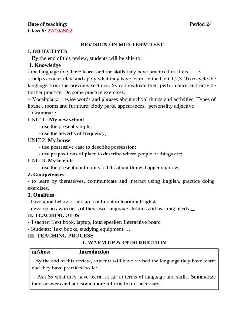 Period 24 (Review For The 1st Mid Term Test) | PDF | Human ...