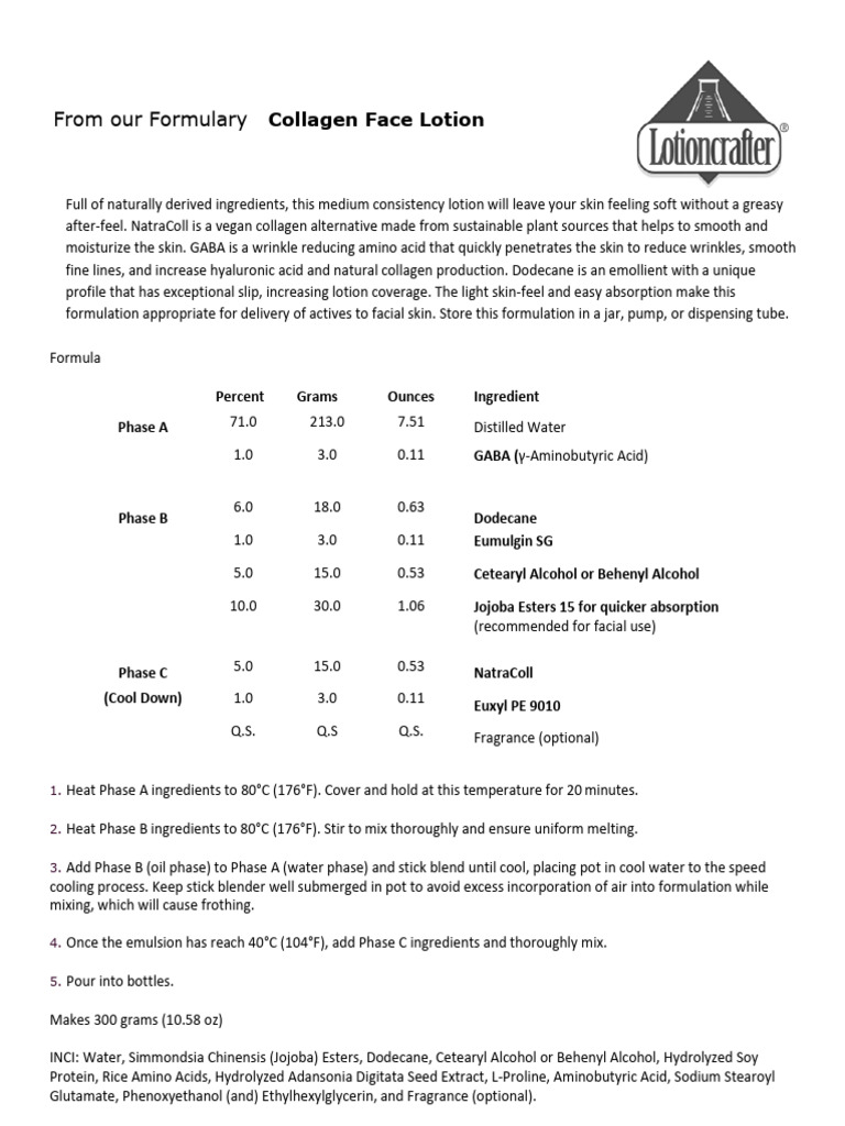 Collagen Face Lotion Formulation Guide | PDF