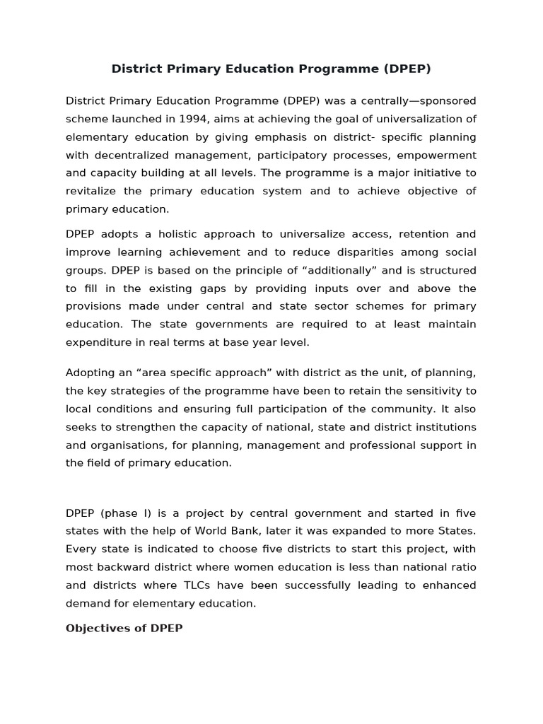 District Primary Education Programme (DPEP) | PDF | Department For ...