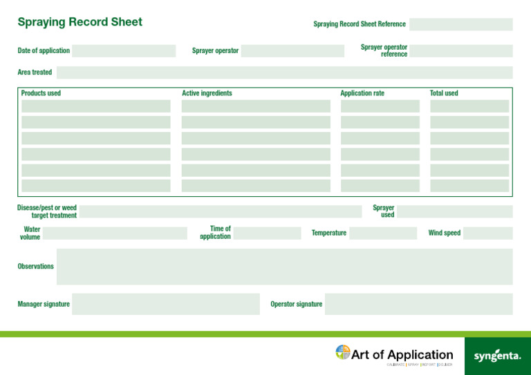 Spraying Record Sheet-Landscape | PDF