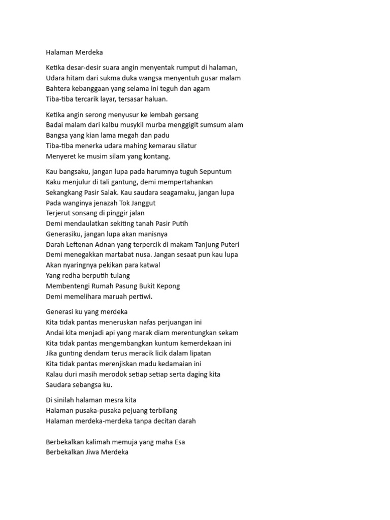 Puisi Halaman Merdeka: Semangat Perjuangan | PDF | Griya & Taman