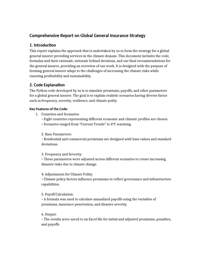 Global General Insurance Strategy Report | PDF | Insurance | Risk
