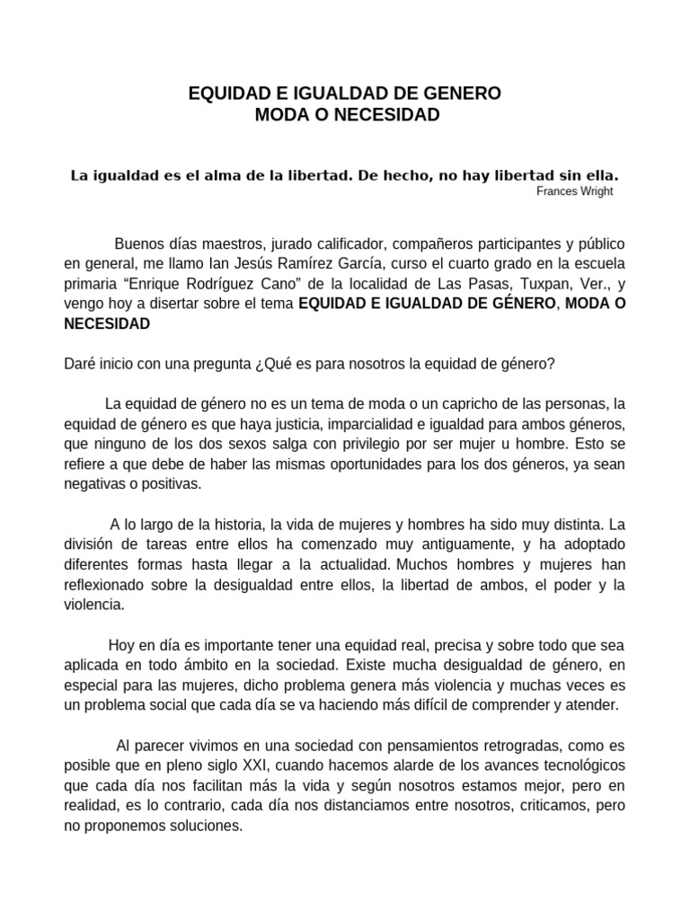 Equidad e Igualdad de Genero | PDF | Igualdad de género | Estudios de ...
