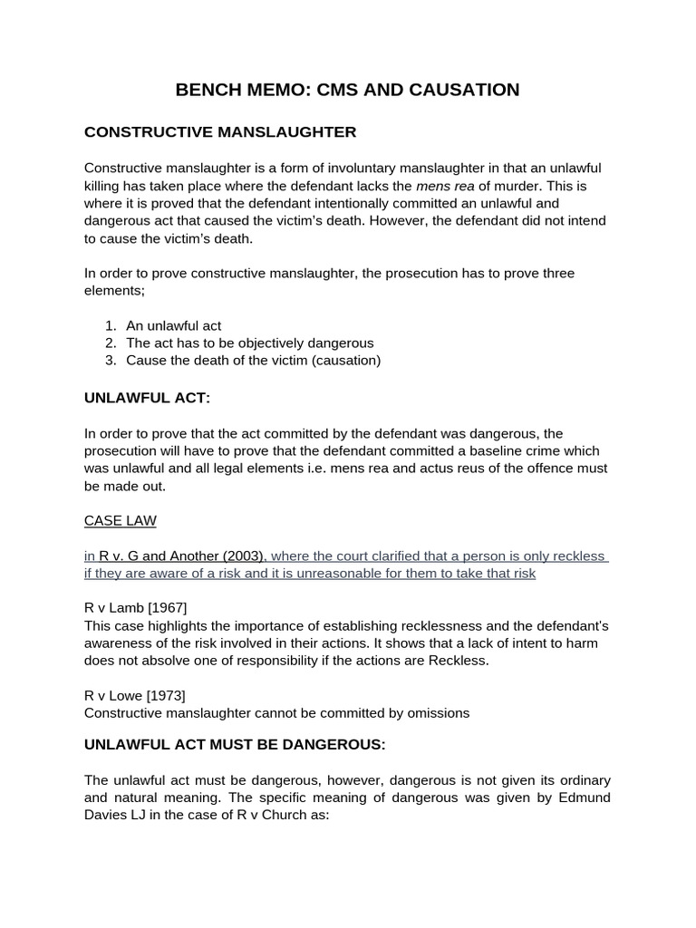 CMS and Causation Bench Memo | PDF | Causation (Law) | Manslaughter