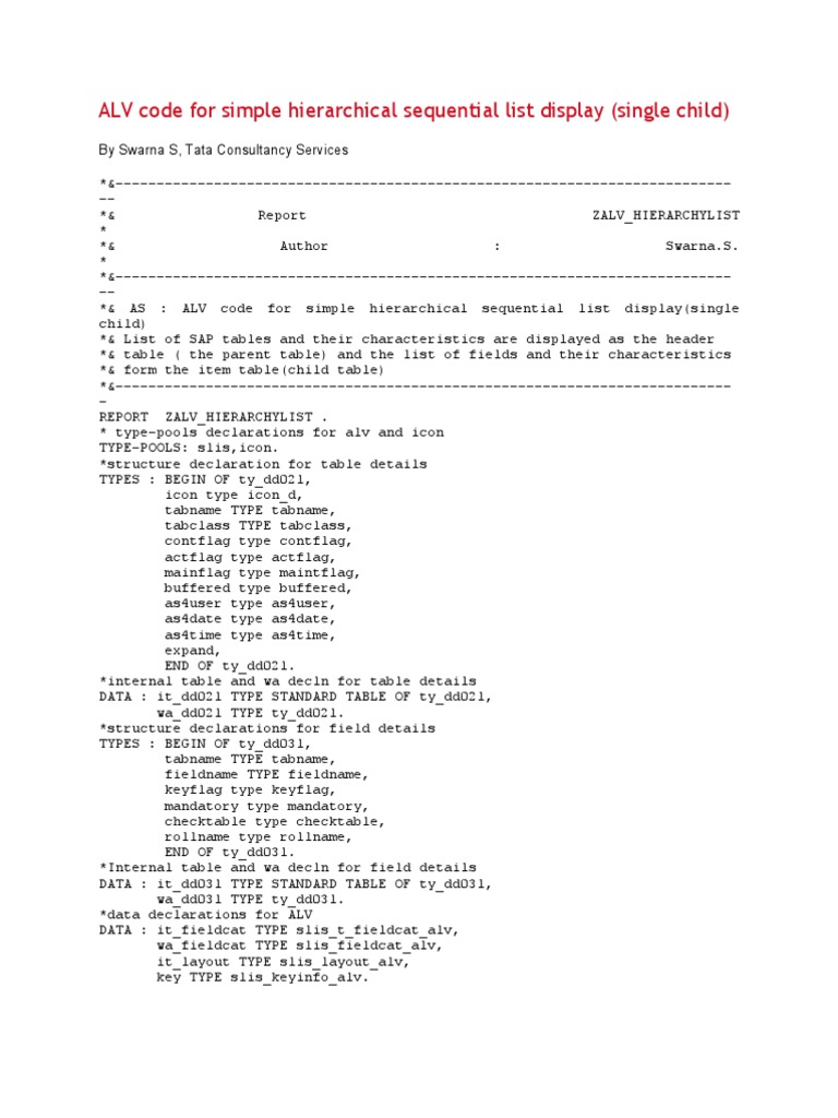 Hierarchical ALV List Display Code | PDF | Information Technology ...