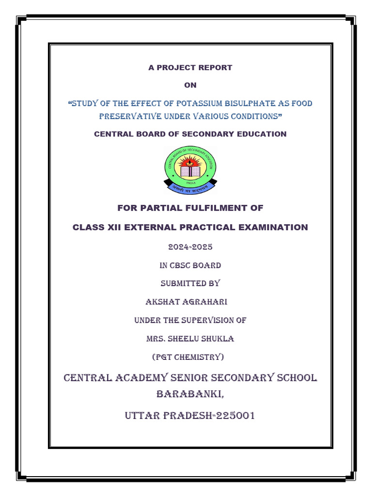 Chemistry Project Class 12 | PDF | Food Preservation | Chemistry