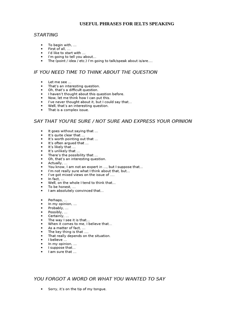 IELTS Speaking Phrases Guide | PDF | Career & Growth | Language Arts ...