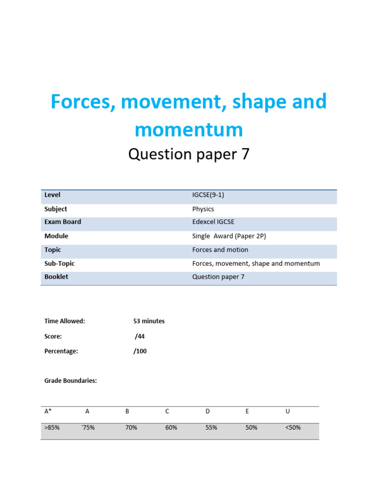 IGCSE Physics: Forces and Momentum Exam | PDF | Schools | Mechanics