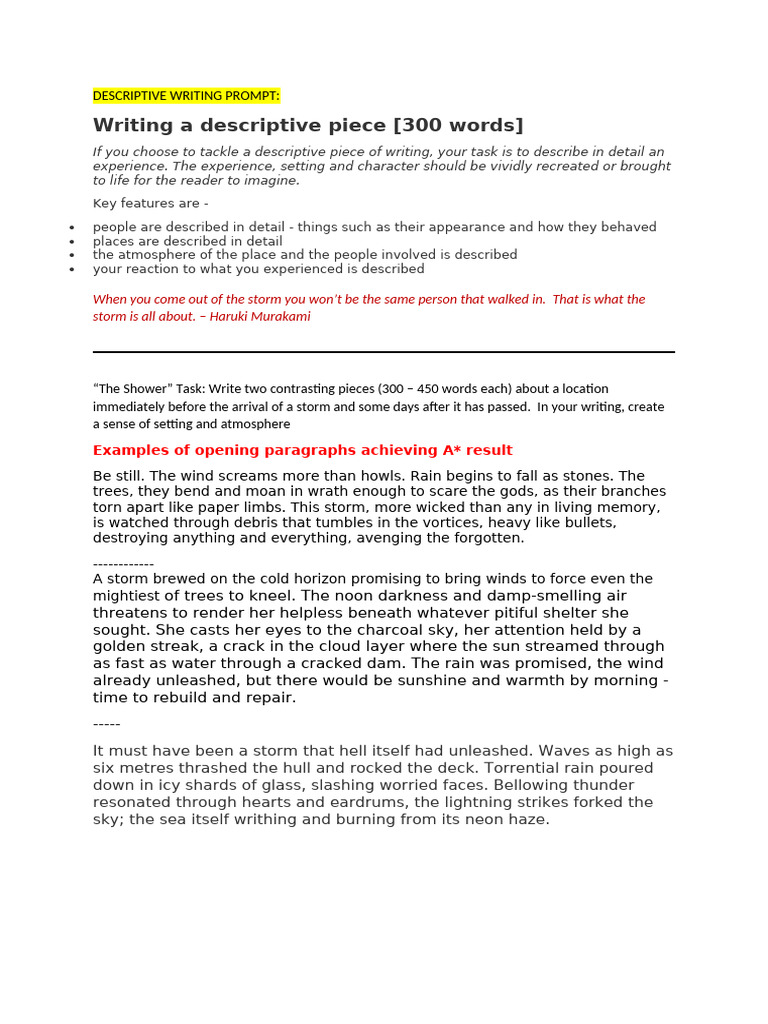 Descriptive Writing: Storm Experience | PDF | Meteorological Phenomena