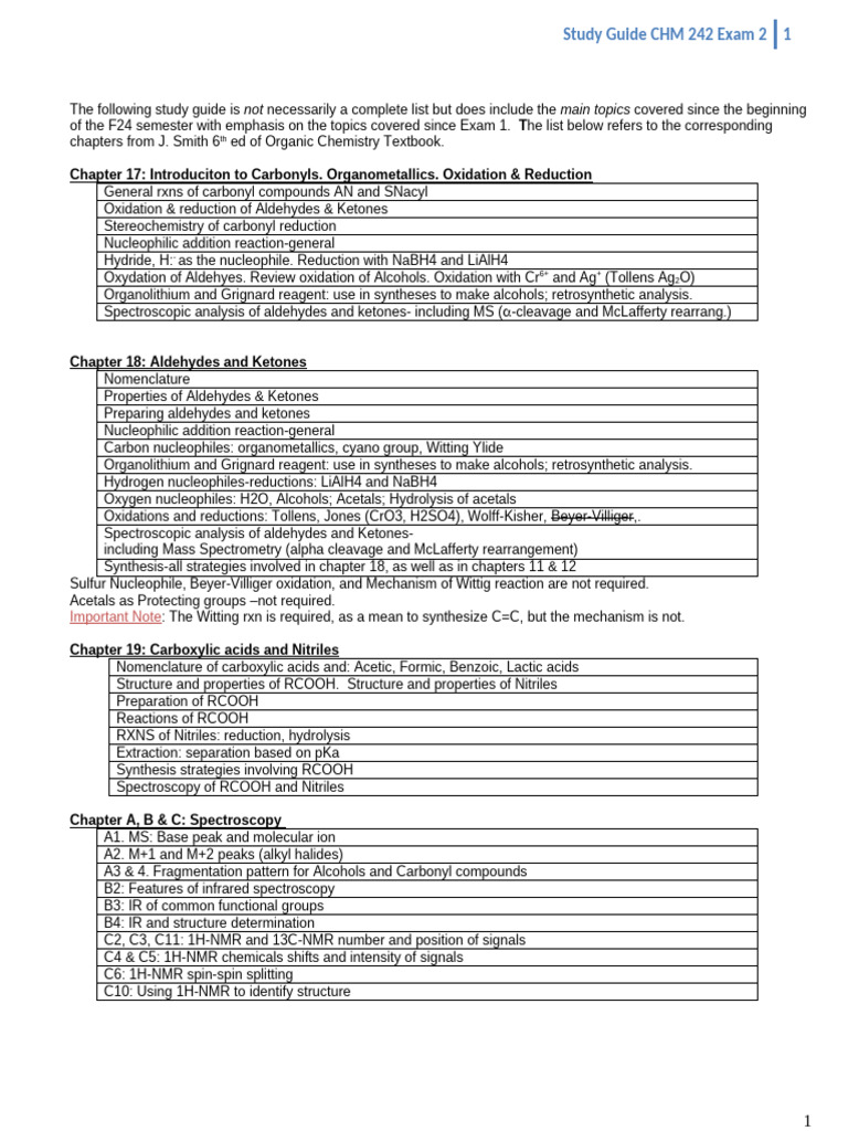 CHM 242 Exam 2 Study Guide: Organic Chemistry | PDF | Aldehyde ...