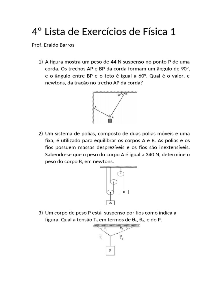 Lista de Exercícios de Física 1 | PDF | Torque | Massa