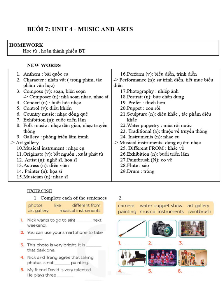 Bu I 7 - Unit 4 - Music and Arts | PDF