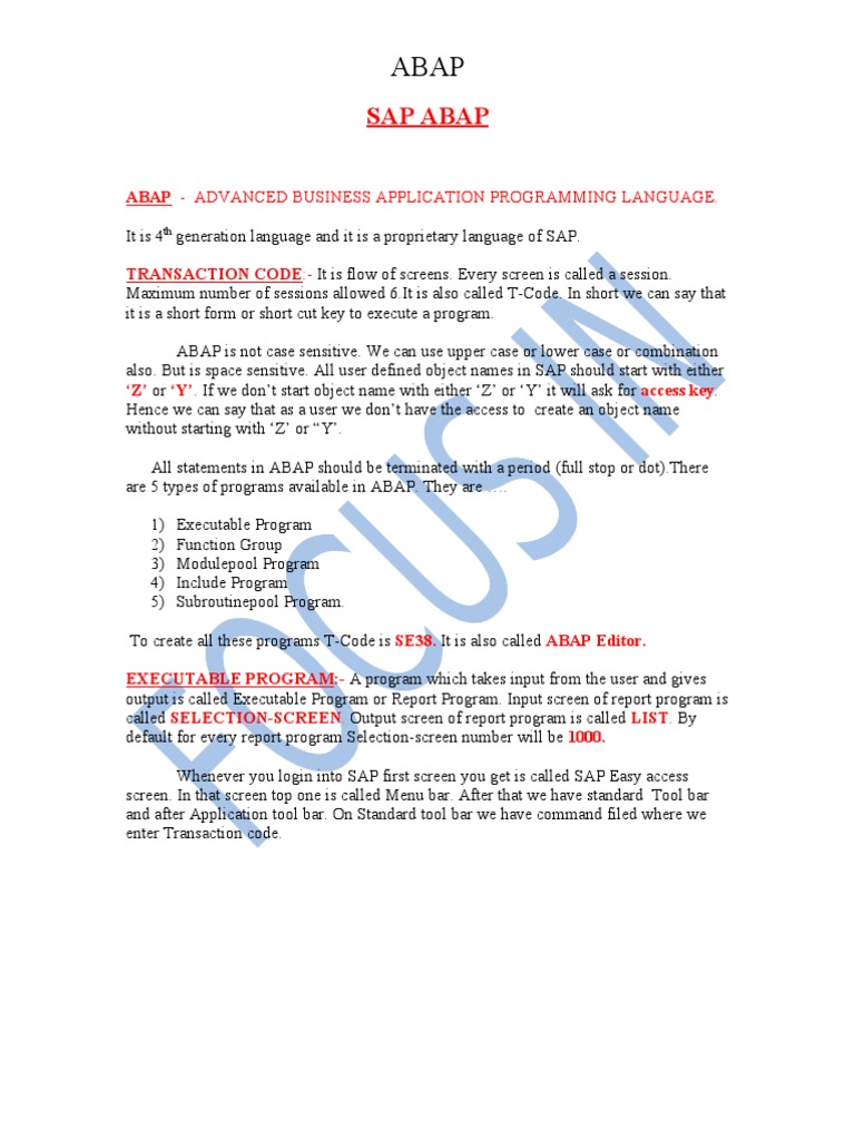 Sap Abap: - Advanced Business Application Programming Language | PDF ...