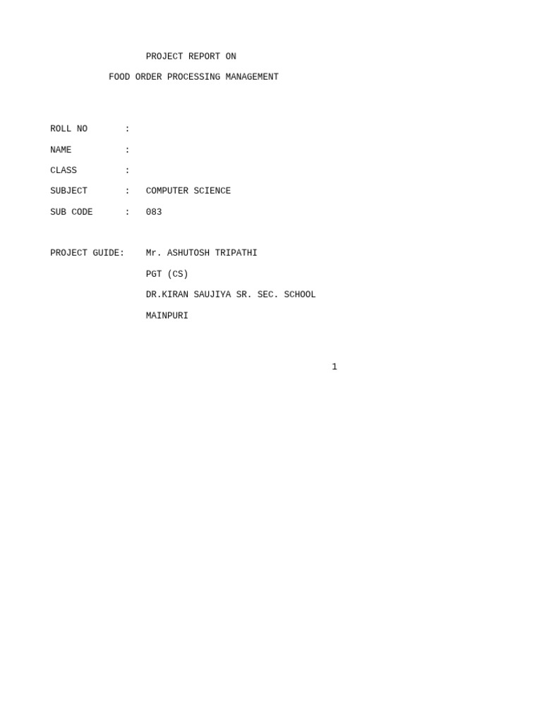 Food Order Processing Management Report | PDF | Gratitude | Computer ...