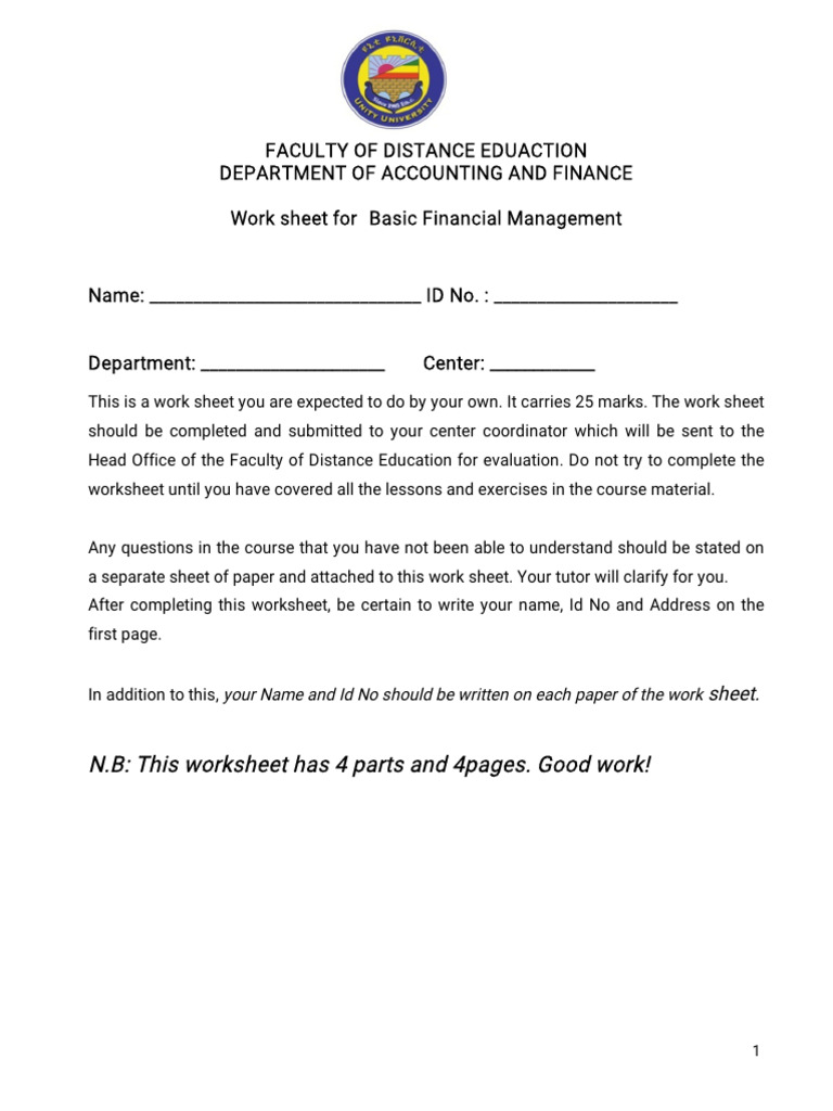 New Worksheet For Basic Financial Managment | PDF