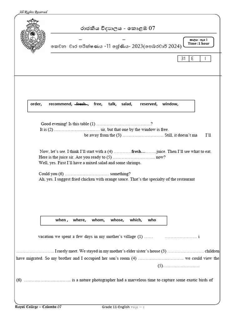 Grade 11 English 3rd Term Test 2023 | PDF | Obesity | Entertainment