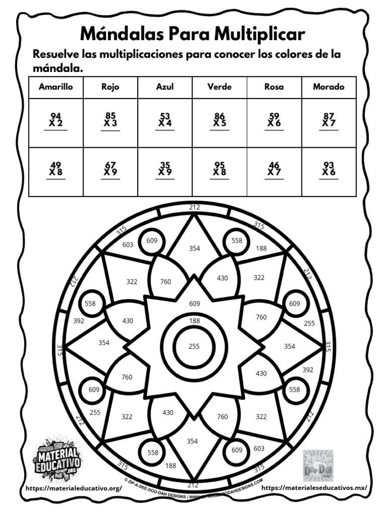 Mandalas de Multiplicación para Colorear | PDF
