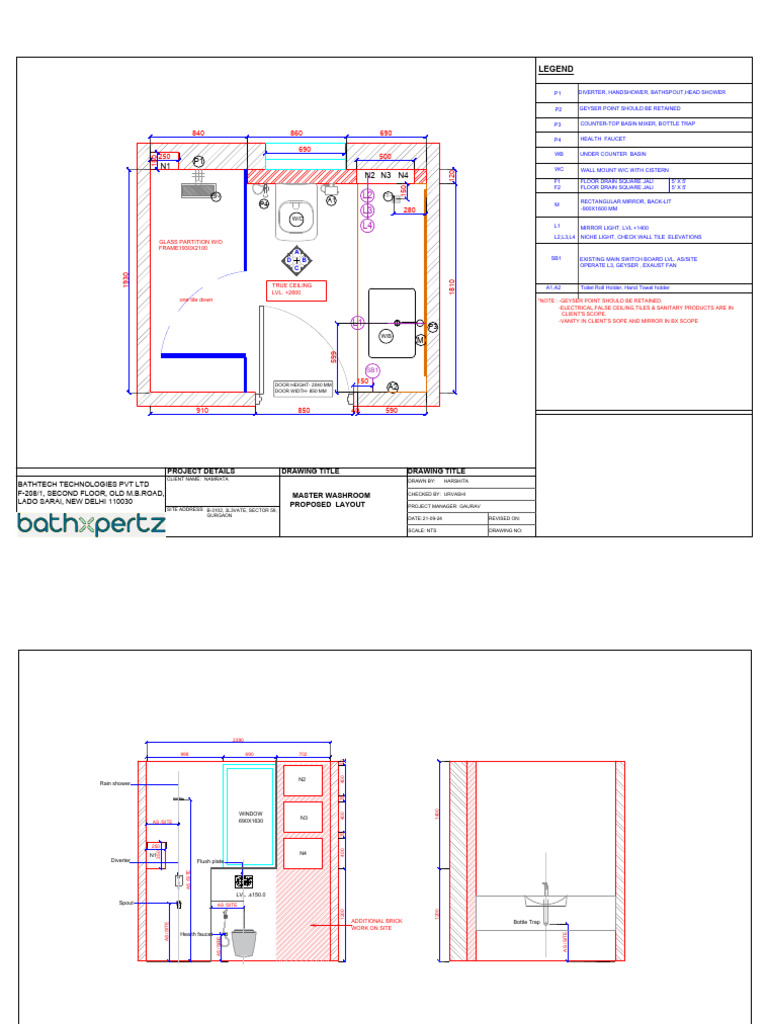 Master Washroom Layout and Elevation | PDF | Bathroom | Home & Garden