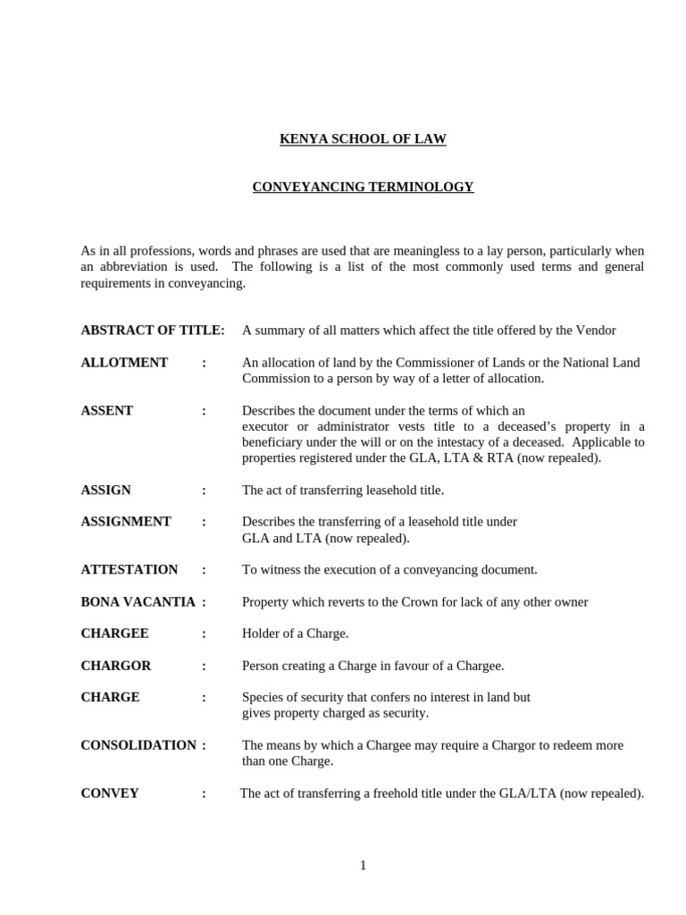 Key Conveyancing Terms in Kenya | PDF | Mortgage Law | Assignment (Law)