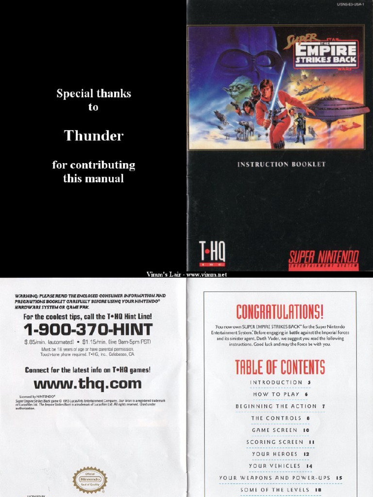 Super Star Wars - The Empire Strikes Back - SNES - Manual | PDF