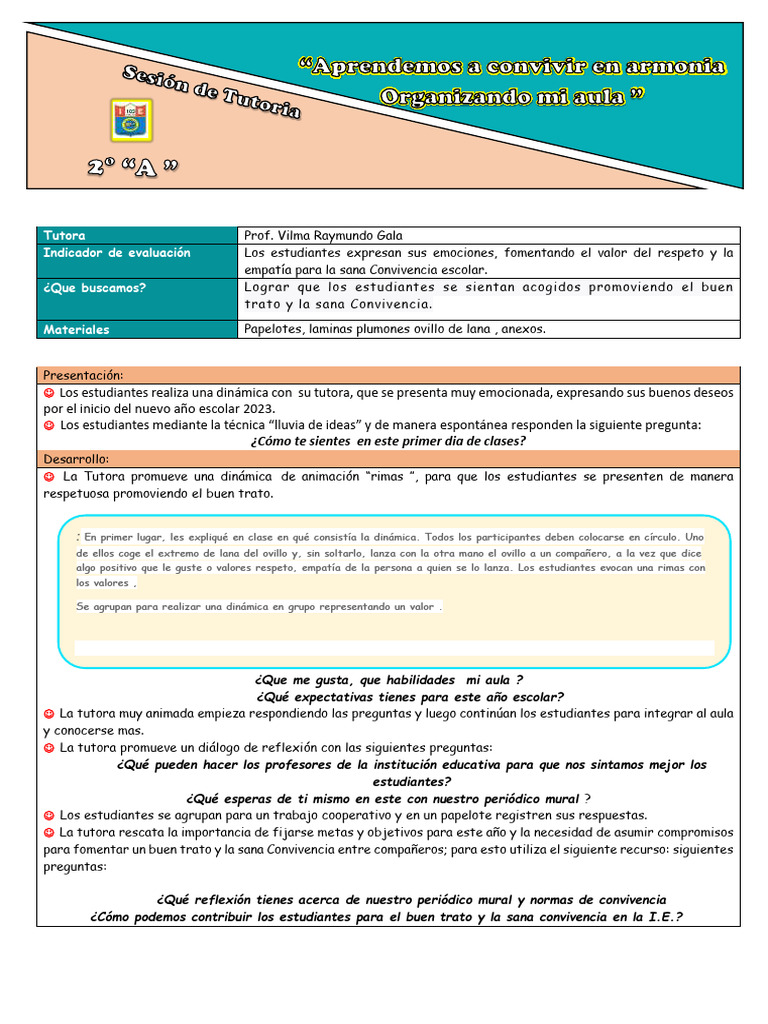 Dinámica de Convivencia Escolar 2023 | PDF | Crecimiento personal y ...