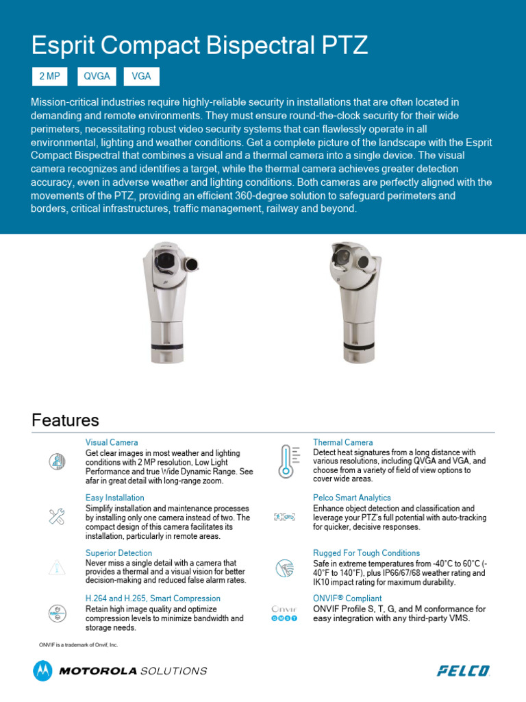 Pelco Esprit Compact Bispectral Specification Sheet | PDF | Camera ...