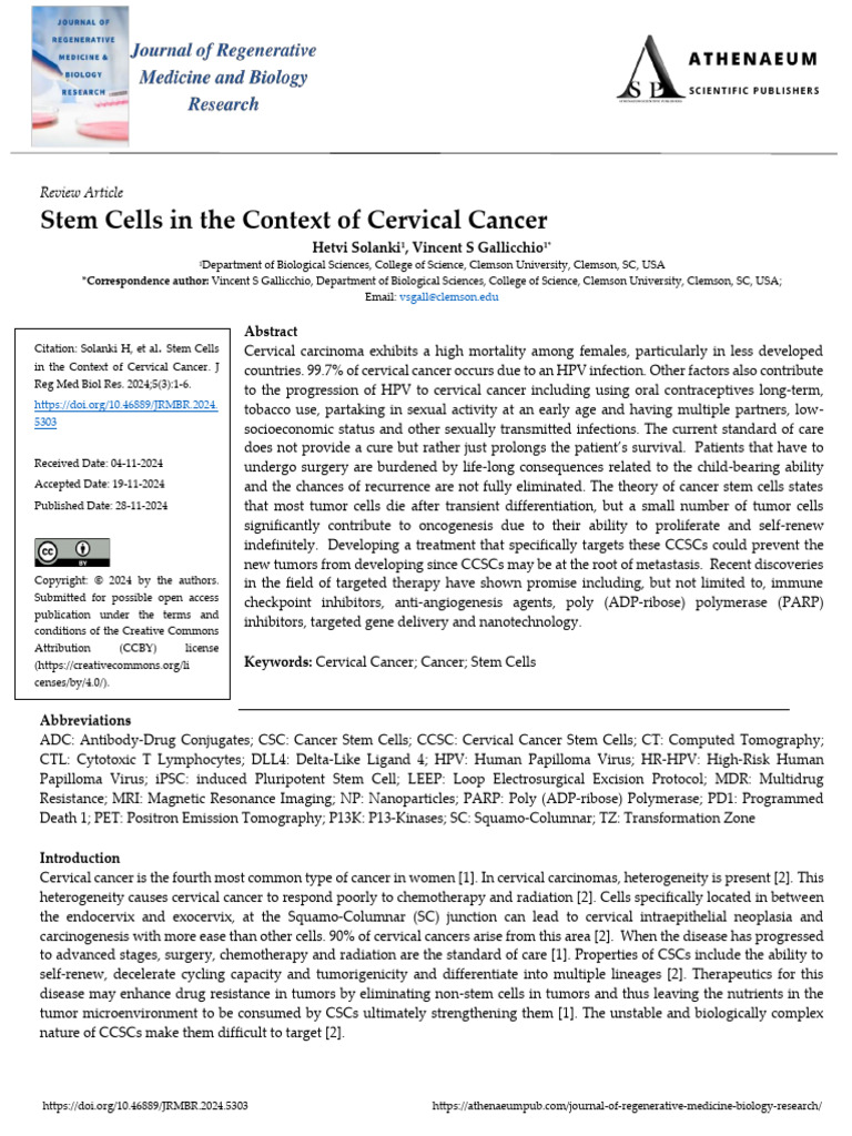 Stem Cells in The Context of Cervical Cancer | PDF | Cancer | Cervical ...