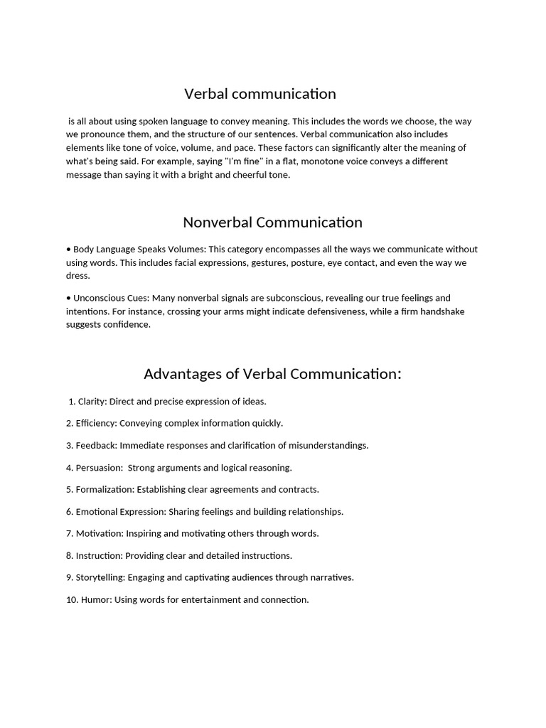 Verbal and Nonverbal Communication Insights | PDF | Communication ...