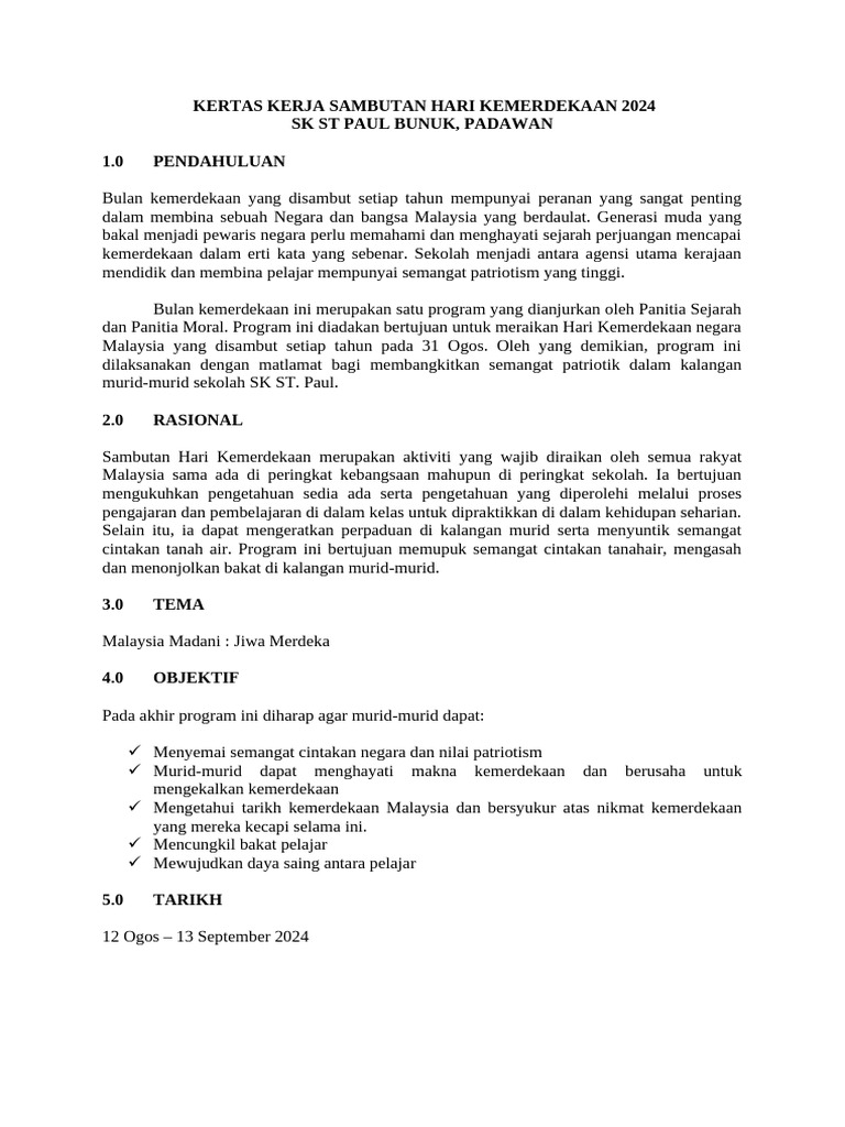 Kertas Kerja Sambutan Hari Kemerdekaan 2023 | PDF