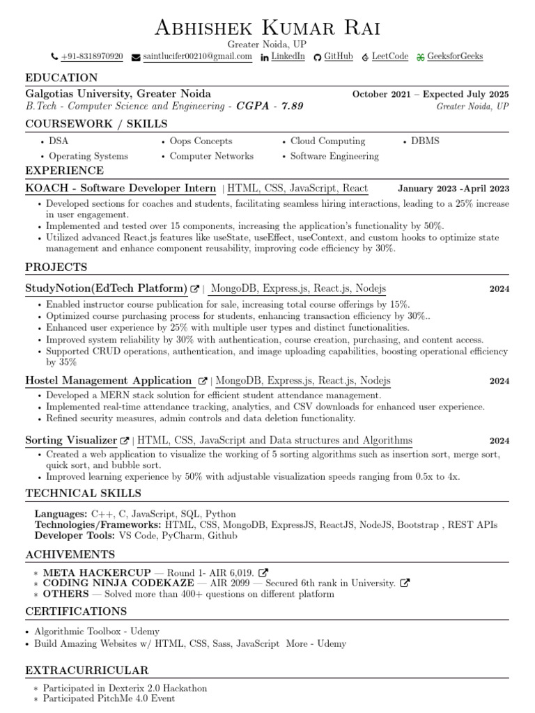 CV Abhishek Nov | PDF | Java Script | Computer Science