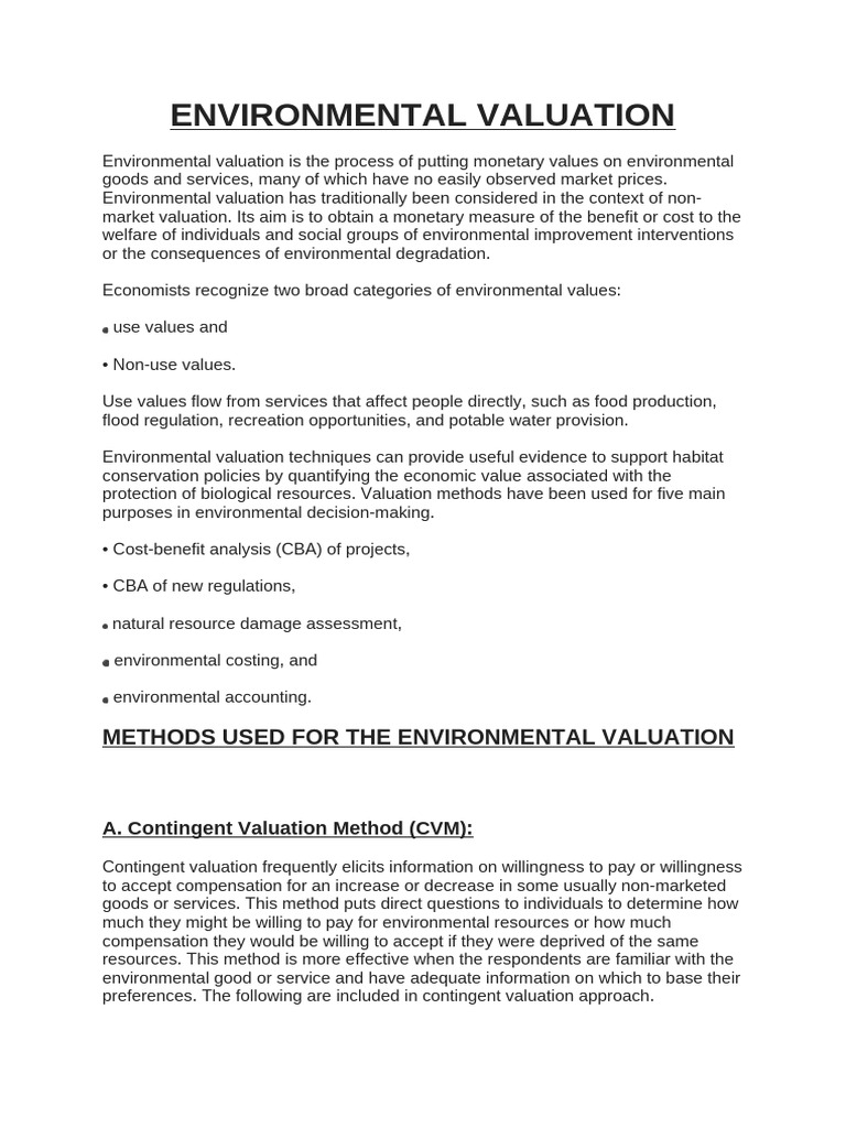 Environmental Valuation Methods Explained | PDF | Valuation (Finance ...
